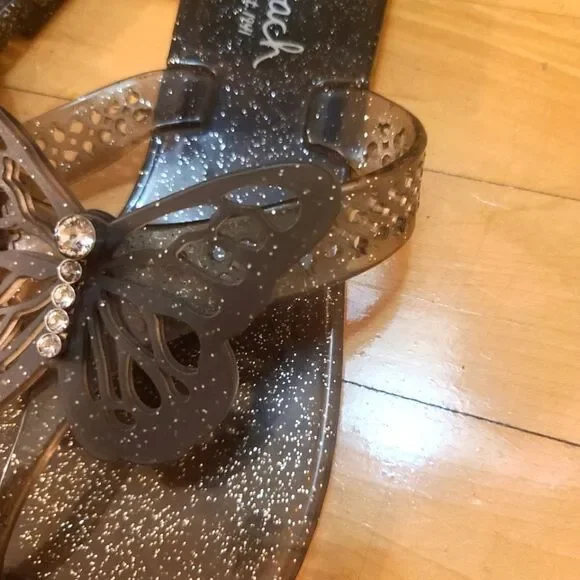 Coach Pasarella Butterfly Jelly Sandals Size 7 Black Glitter RARE Retired Style - Picture 3 of 6